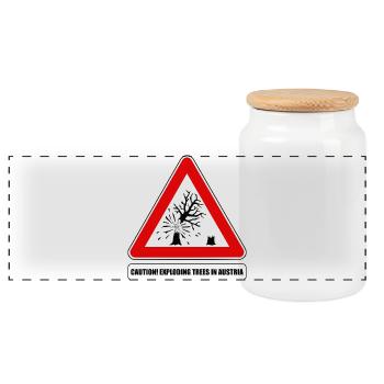 exploding trees,  exploding trees Austria - Panoramic Cookie Jar with Wooden Lid - white - Front