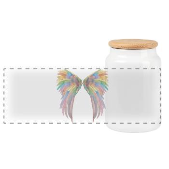 Beautiful angel wings in pastel colors - Panoramic Cookie Jar with Wooden Lid - white - Front
