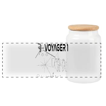Black Voyager 1 space probe - Panoramic Cookie Jar with Wooden Lid - white - Front