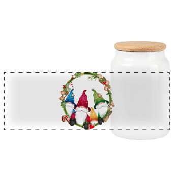 little elf family in a Christmas frame - Panoramic Cookie Jar with Wooden Lid - white - Front