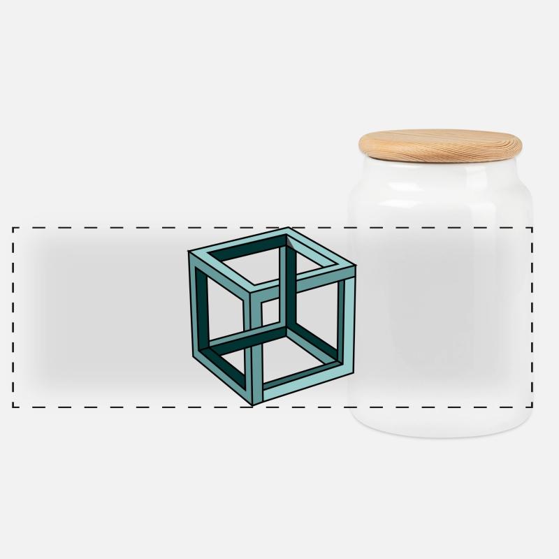 Escher Impossible Cube - Panoramic Cookie Jar with Wooden Lid - white