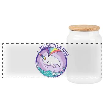 Licorne baleine dans l’eau avec arc-en-ciel - Boîte à biscuits avec couvercle en bois - blanc - Devant