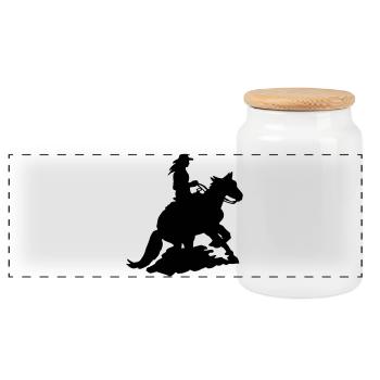 Westernreiterin Sliding Stop, Whoa Quarterhorse - Panorama Keksdose mit Holzdeckel - Weiß - Vorne