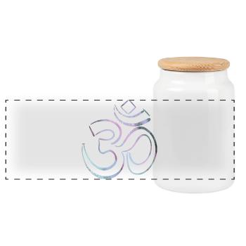 Colorful Karma Om Sign - Panoramic Cookie Jar with Wooden Lid - white - Front