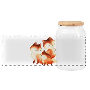 Peinture à l’aquarelle de la famille Red Fox - Boîte à biscuits avec couvercle en bois - blanc - Devant