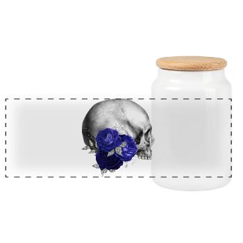 Indigo Rosen Schädel Design - Panorama Keksdose mit Holzdeckel - Weiß - Vorne