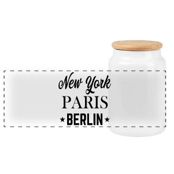 Top cities in the world - Panoramic Cookie Jar with Wooden Lid - white - Front