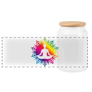 radiant colorful yoga mandala with silhouette - Panoramic Cookie Jar with Wooden Lid - white - Front