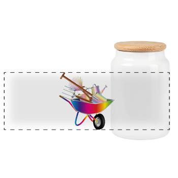 Outils de jardinage colorés dans une brouette - Boîte à biscuits avec couvercle en bois - blanc - Devant
