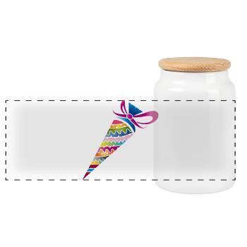 colorful patterned school bag for enrolment - Panoramic Cookie Jar with Wooden Lid - white - Front