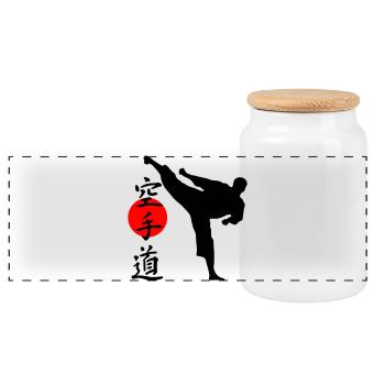 Karate Yokogeri mit Schriftzug - Panorama Keksdose mit Holzdeckel - Weiß - Vorne