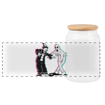 ghost and clown dancing - Panoramic Cookie Jar with Wooden Lid - white - Front