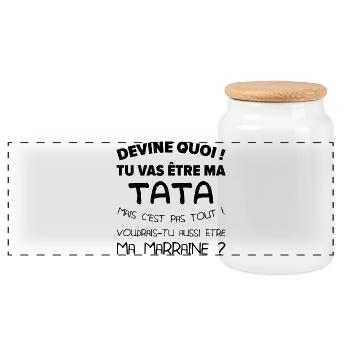 Devine quoi ! Tata voudrais-tu être ma marraine ? - Boîte à biscuits avec couvercle en bois - blanc - Devant