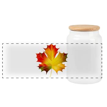 beautifully glowing autumn maple leaf - Panoramic Cookie Jar with Wooden Lid - white - Front