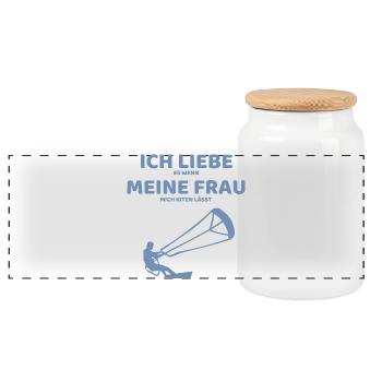 Ich liebe es wenn meine Frau mich Kiten lässt - Panorama Keksdose mit Holzdeckel - Weiß - Vorne