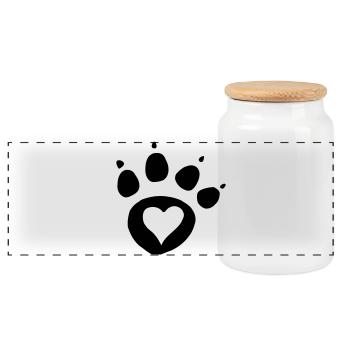 Paw print dog paw with heart i love dog cat - Panoramic Cookie Jar with Wooden Lid - white - Front