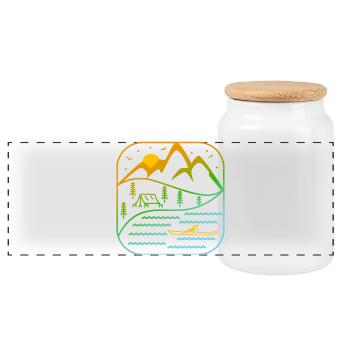 Kayak Outdoor Sport Rowing Paddling Canoe Design - Panoramic Cookie Jar with Wooden Lid - white - Front