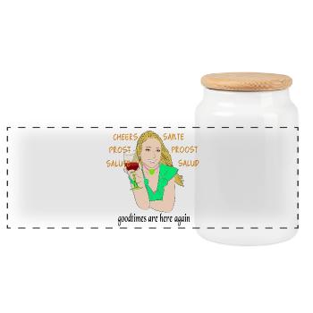 Cheers to a new beginning Happy Days Cheers Santé - Panoramic Cookie Jar with Wooden Lid - white - Front