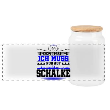 Ich muss Gar Nix nur auf Schalke | Farbe änderbar - Panorama Keksdose mit Holzdeckel - Weiß - Vorne