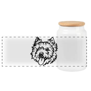 Cairn Terrier Kopf - Panorama Keksdose mit Holzdeckel - Weiß - Vorne