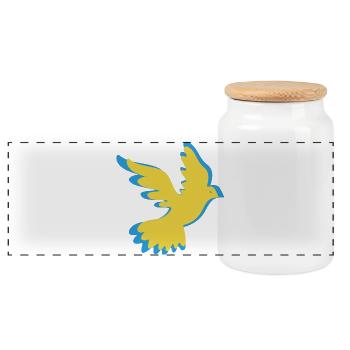 Ukraine Dove of Peace - Panoramic Cookie Jar with Wooden Lid - white - Front