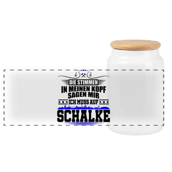 Farben änderbar | Stimmen im Kopf Auf Schalke - Panorama Keksdose mit Holzdeckel - Weiß - Vorne