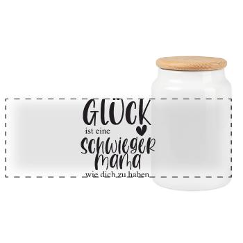 Schwiegermama Schwiegermutter Geschenk Danke - Panorama Keksdose mit Holzdeckel - Weiß - Vorne
