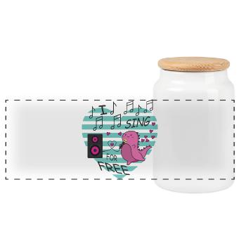 I sing for free - Panoramic Cookie Jar with Wooden Lid - white - Front