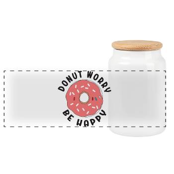 Donut Worry Be Happy - Panoramic Cookie Jar with Wooden Lid - white - Front