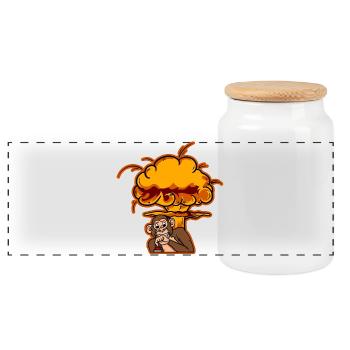Monkey On The Button - Panorama Keksdose mit Holzdeckel - Weiß - Vorne