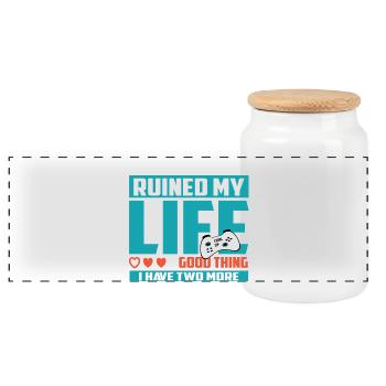 Gamer Extra Life - Panoramic Cookie Jar with Wooden Lid - white - Front