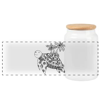 Turtle with island on its back - Panoramic Cookie Jar with Wooden Lid - white - Front