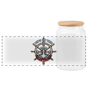 Dibs On The Captain - Lustiges Captain-Zitat - Panorama Keksdose mit Holzdeckel - Weiß - Vorne