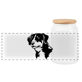 Entlebucher Sennenhund Kopf "Black Edition" - Panorama Keksdose mit Holzdeckel - Weiß - Vorne