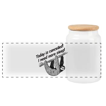 Aujourd’hui est annulé! J’ai besoin de plus de sommeil! - Boîte à biscuits avec couvercle en bois - blanc - Devant