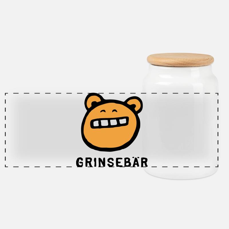 "Grinsebär" lustiger cooler Bär mit Spruch - Panorama Keksdose mit Holzdeckel - Weiß