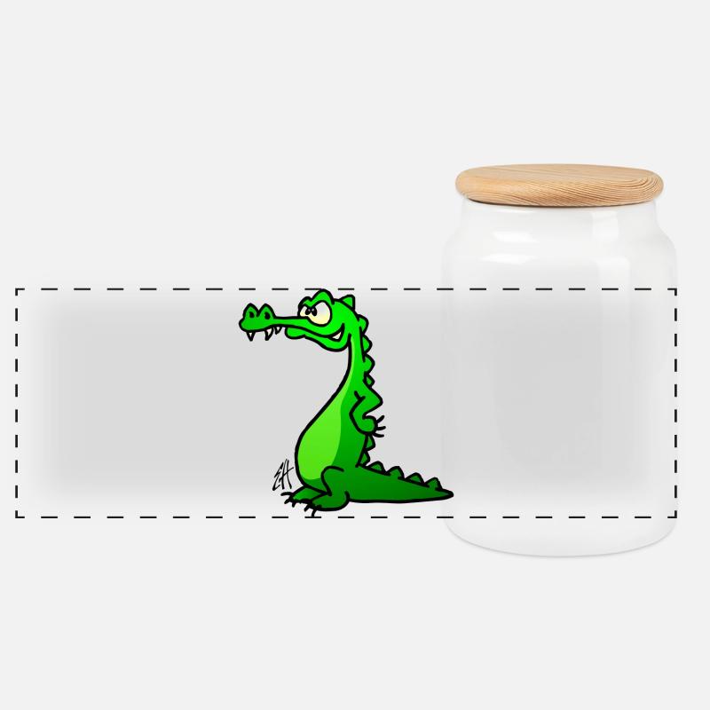 Crocodile Full Color Design - Panoramic Cookie Jar with Wooden Lid - white