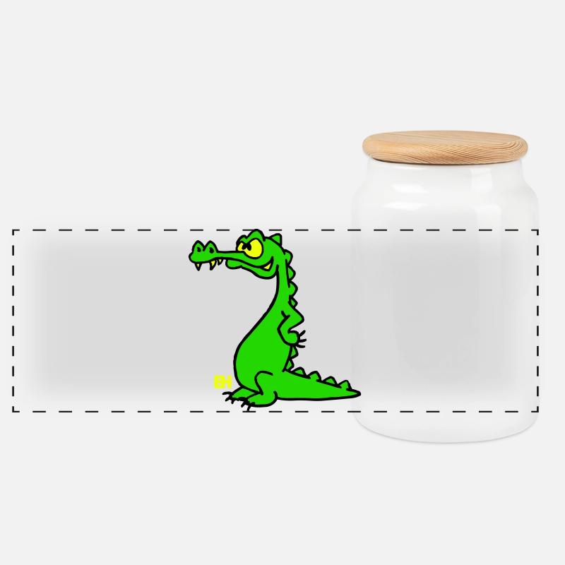 Smiling Crocodile, Three Color Design - Panoramic Cookie Jar with Wooden Lid - white