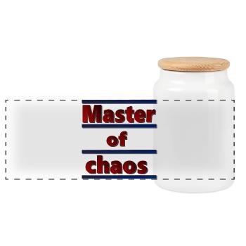 männersprüche, Master of chaos - Panorama Keksdose mit Holzdeckel - Weiß - Vorne