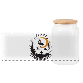 Joyeux Flamingoween - Boîte à biscuits avec couvercle en bois - blanc - Devant