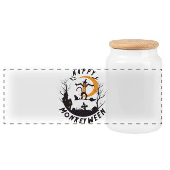Happy Monkeyween - Panoramic Cookie Jar with Wooden Lid - white - Front