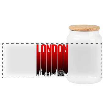 London Skyline Rot Gradient - Panorama Keksdose mit Holzdeckel - Weiß - Vorne
