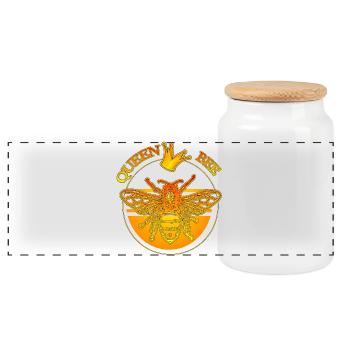 queen bee - queen bee & golden crown - Panoramic Cookie Jar with Wooden Lid - white - Front