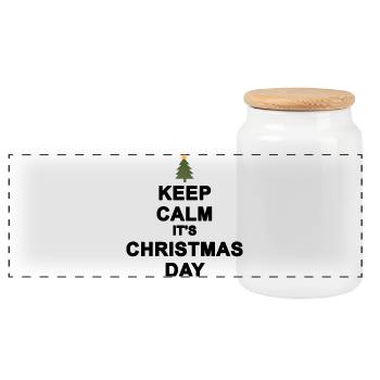 Keep calm Christmas - Panoramic Cookie Jar with Wooden Lid - white - Front