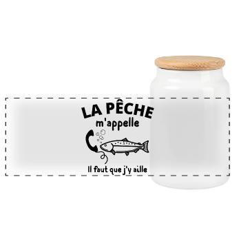 pêche, pêcheur, fan de pêche - Boîte à biscuits avec couvercle en bois - blanc - Devant