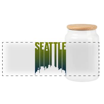 Seattle Skyline Green Gradient - Panoramic Cookie Jar with Wooden Lid - white - Front