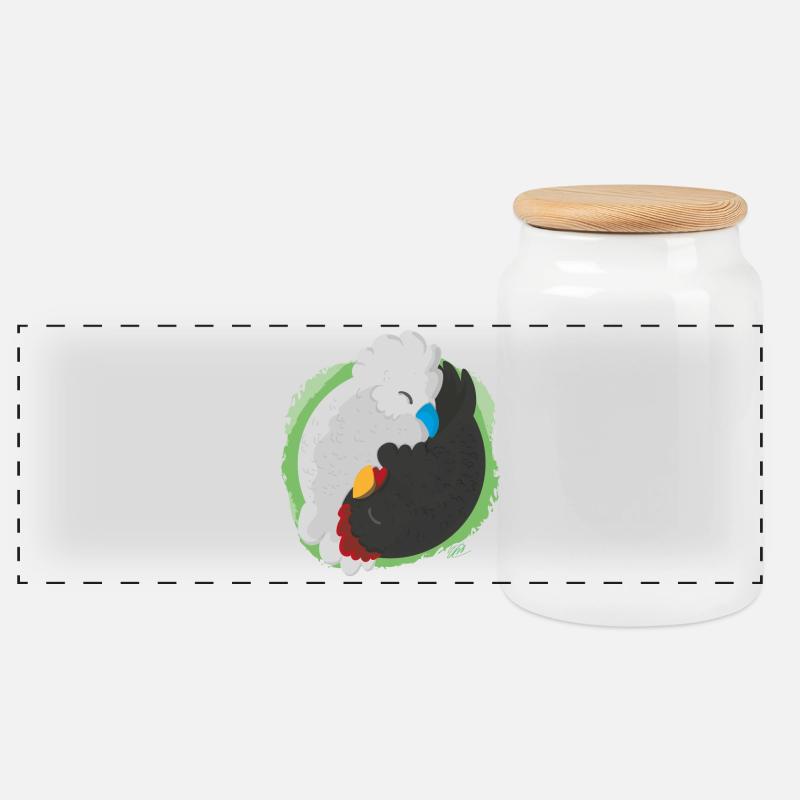 Jing Jang Hühner - Panorama Keksdose mit Holzdeckel - Weiß