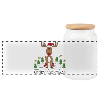 Merry Christmas - Panoramic Cookie Jar with Wooden Lid - white - Front