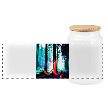 Neon Forest Dream Print - Panoramic Cookie Jar with Wooden Lid - white - Front
