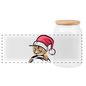 Icône de chat de Noël Icône de chat Bandes dessinées de Noël - Boîte à biscuits avec couvercle en bois - blanc - Devant